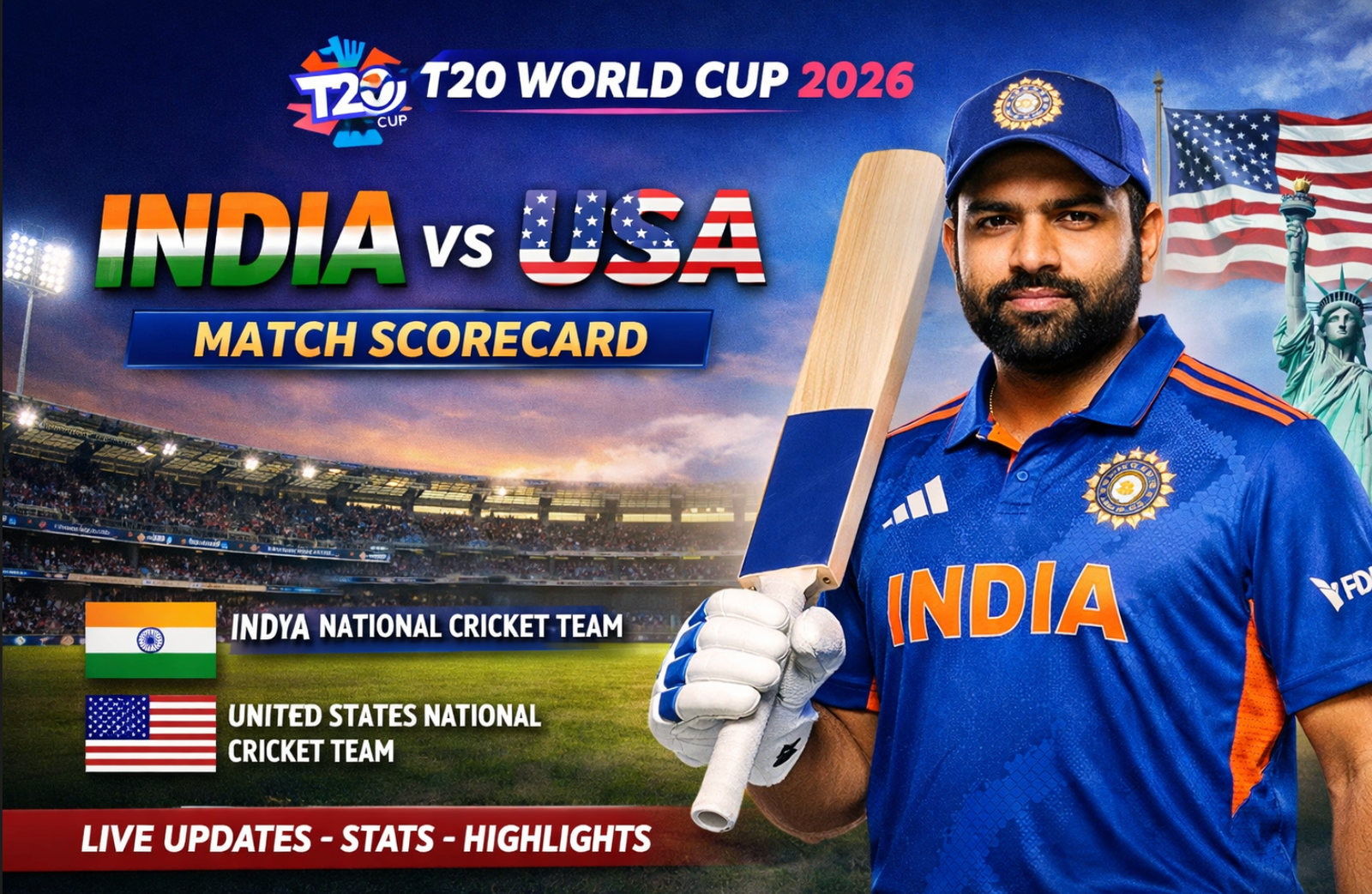 India National Cricket Team vs United States National Cricket Team Match Scorecard – T20 World Cup 2026